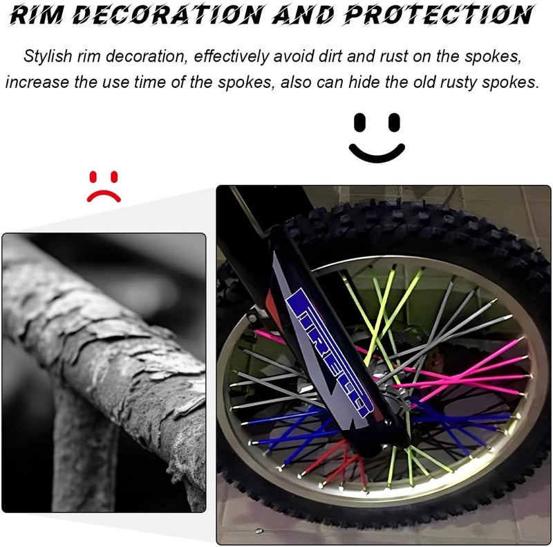 FSTURIOS 72PCS Dirt Bike Spoke Covers, Motorcycle Spoke Skins Wheel Wraps Pipe for 8"-21" Rims, Dustproof Wheelchair Rim Decoration Protector Pipe Trim for Bicycle Dirt Pit Bike (Black+Red) - Image 5